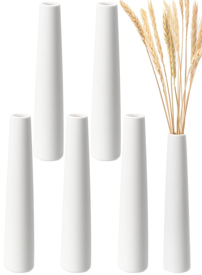 Ninehaoou 6 Pieces White Ceramic Vases for Home Decor 7.09 inch Tall Vases for Centerpieces Modern Floral for Wedding Party Event Home Office Decoration(Modern) - Image 1
